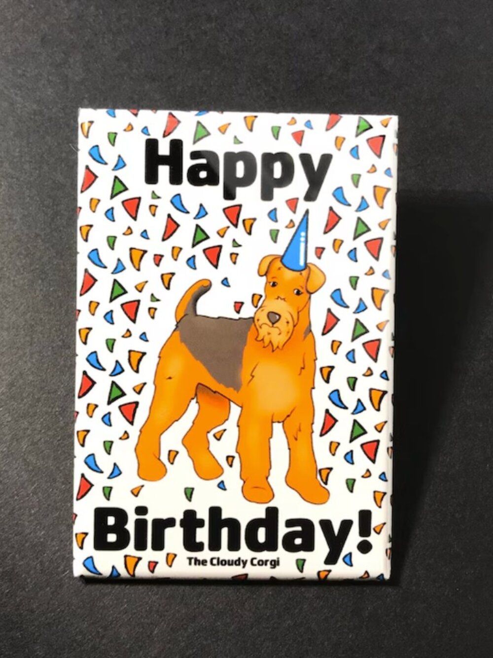 Airedale Terrier Dog Birthday Magnet, Handmade & Hand Illustrated Decor Gift